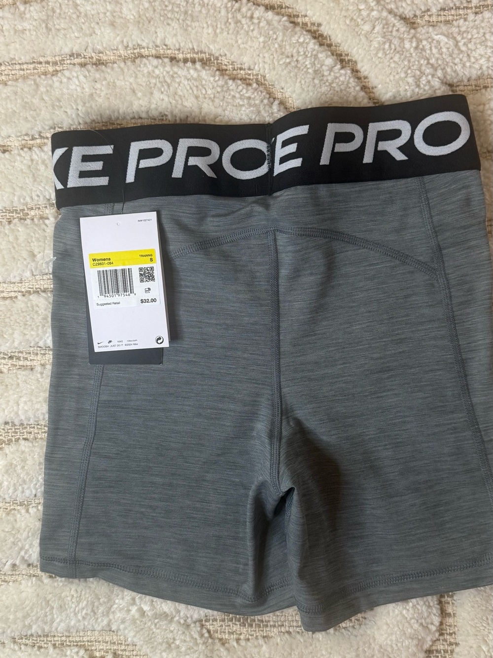 Nike Women's Grey Pro Short with Black Logo Waistband